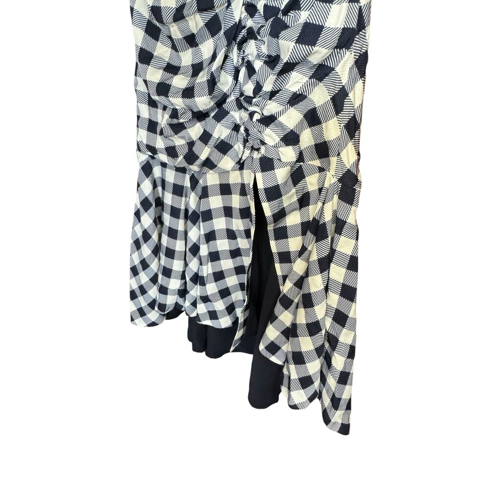 JONATHAN SIMKHAI Lux Twill One Sleeve Dress Midnight Blue Gingham Size 8 Preppy - Picture 7 of 14